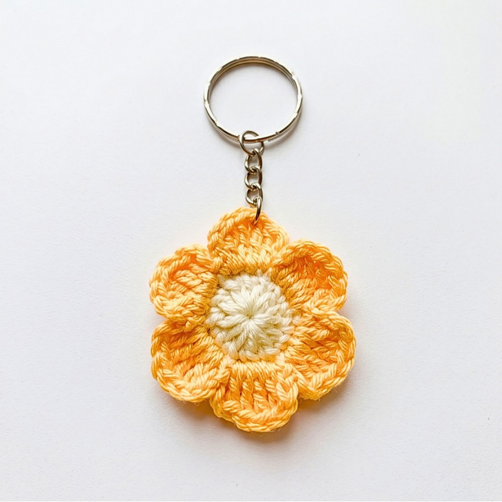Crochet Flower Keychain Charm Pattern - Easy 6-Petal Flower