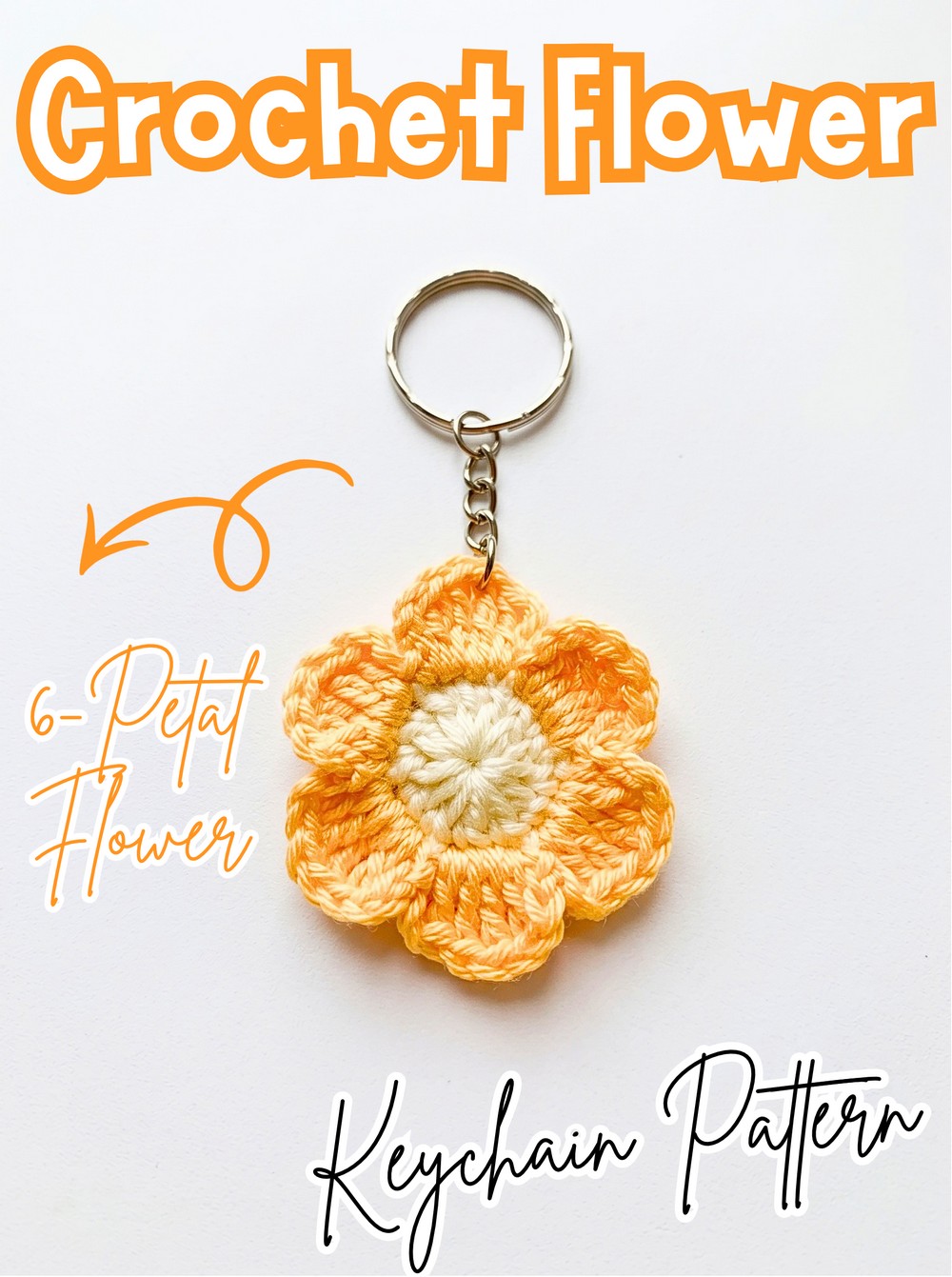 Crochet Flower Keychain Charm Pattern - Easy 6-Petal Flower