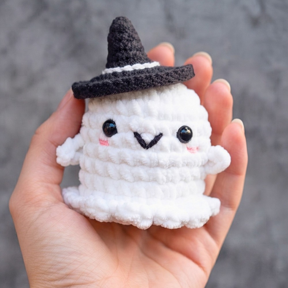 Crochet Ghost with Witch Hat – Plush Halloween Amigurumi