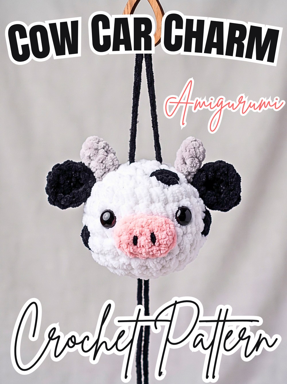 Crochet Cow Car Charm Pattern – Fluffy Amigurumi Cow