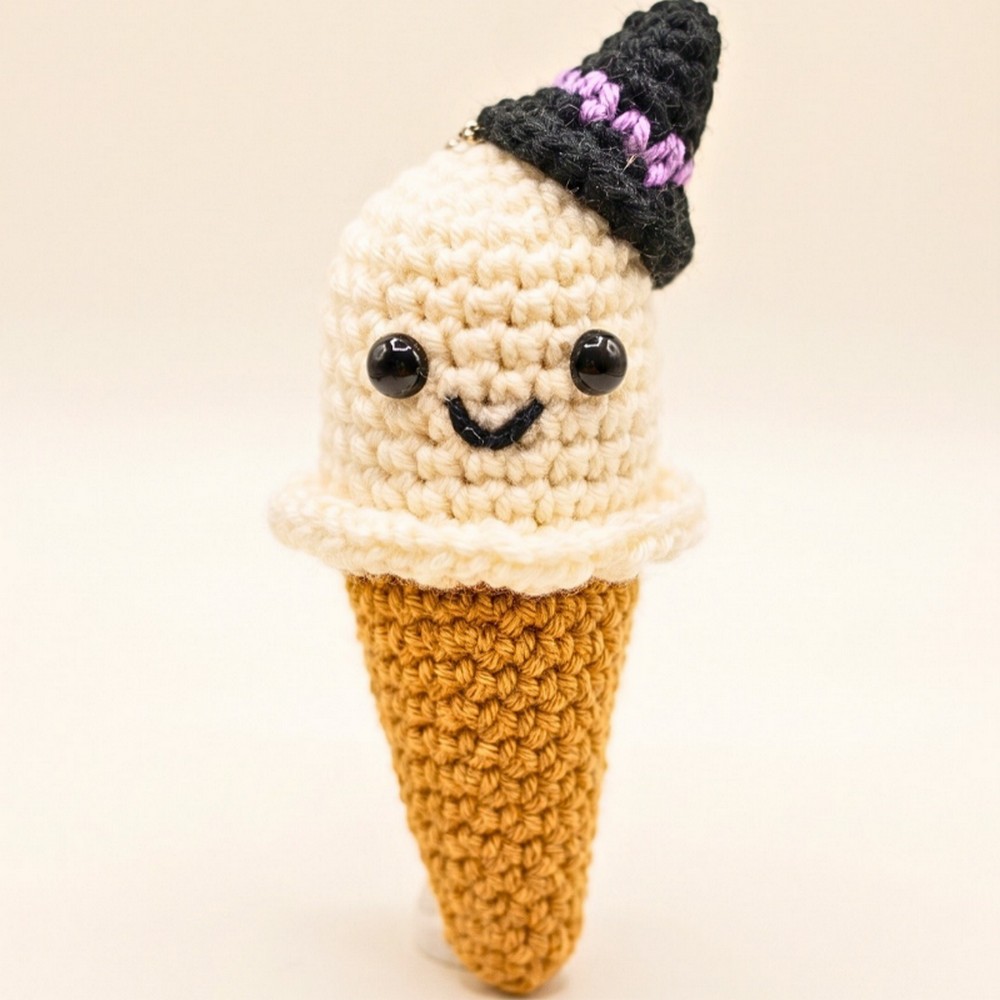 Crochet Halloween Ghost Ice Cream Cone Amigurumi Pattern