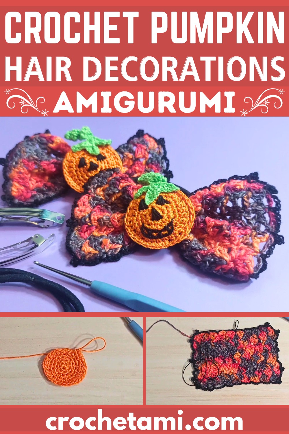 Crochet Pumpkin Hair Decorations for Halloween