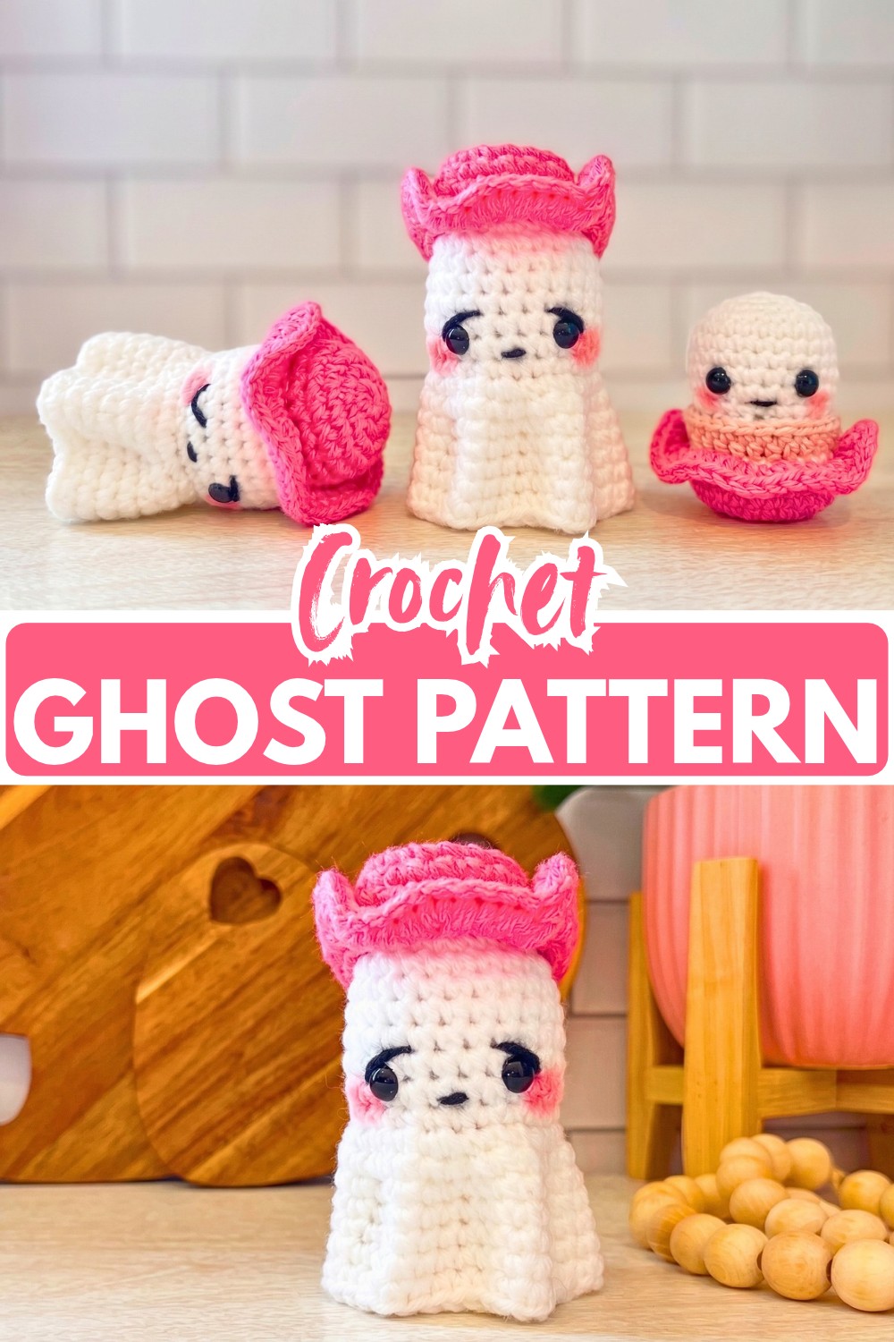 Cute Crochet Ghost Pattern with Flower Crown & Cowboy Hat