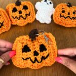 Crochet Jack O’ Lantern Keychain with Customizable Face Options