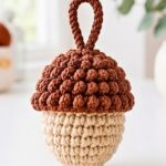 Crochet Acorn Keychain with Textured Cap & Loop