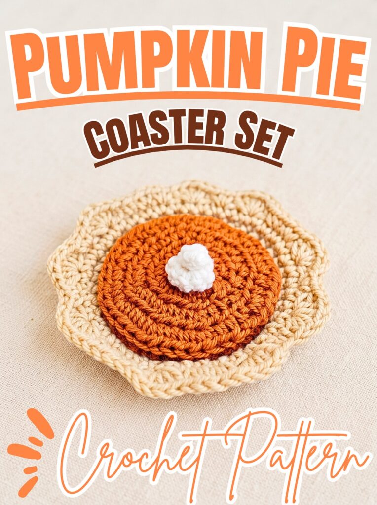Crochet Pumpkin Pie Coaster Set – Easy Pattern with Holder