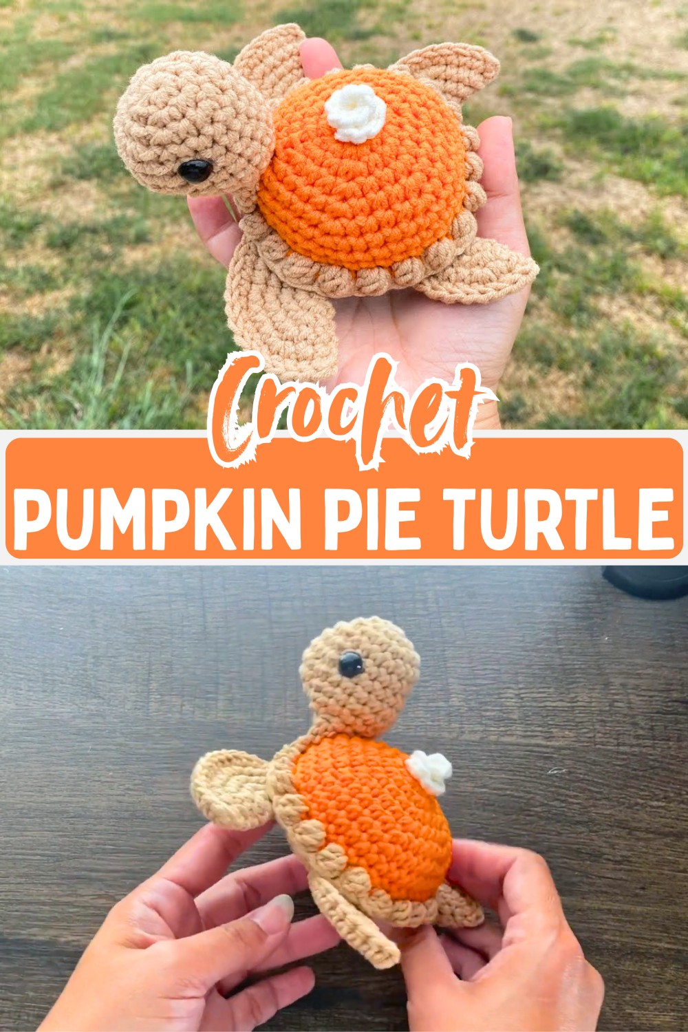 Crochet Pumpkin Pie Turtle For Fall-Inspired Decor with Playful Charm