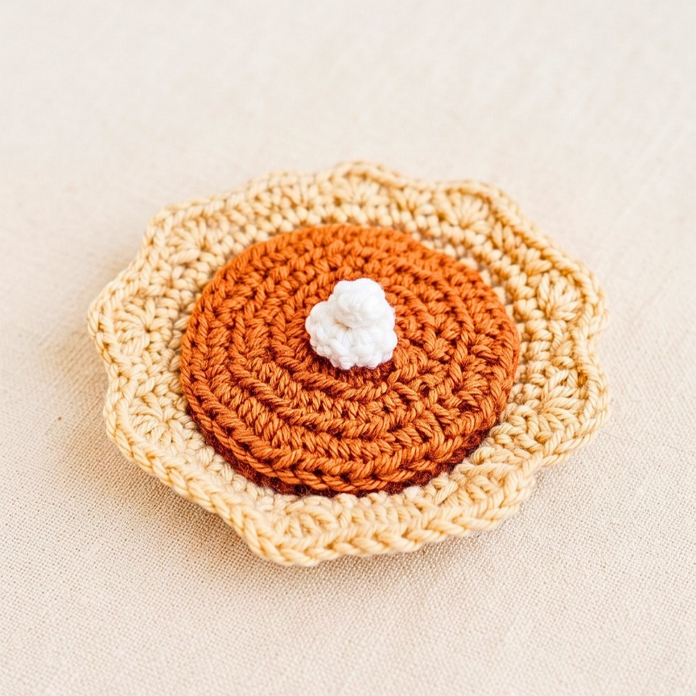 Crochet Pumpkin Pie Coaster Set – Easy Pattern with Holder