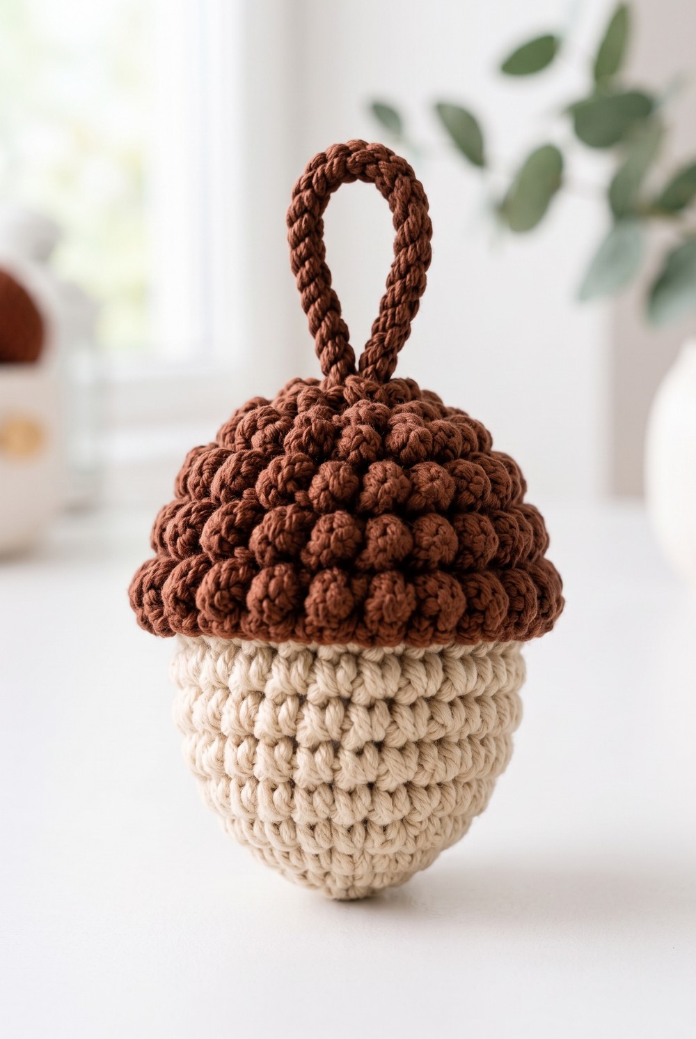 Crochet Acorn Keychain with Textured Cap & Loop
