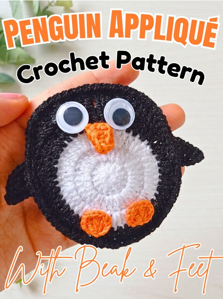 3D Crochet Penguin Appliqué Pattern with Beak and Feet