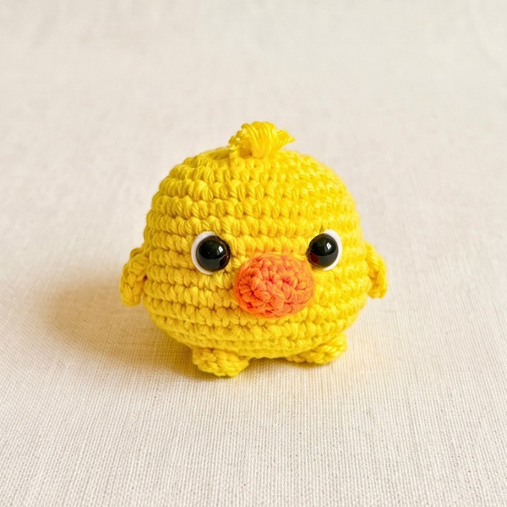 Crochet Baby Chicken Amigurumi Pattern with Wings, Feet and Fluffy Hair