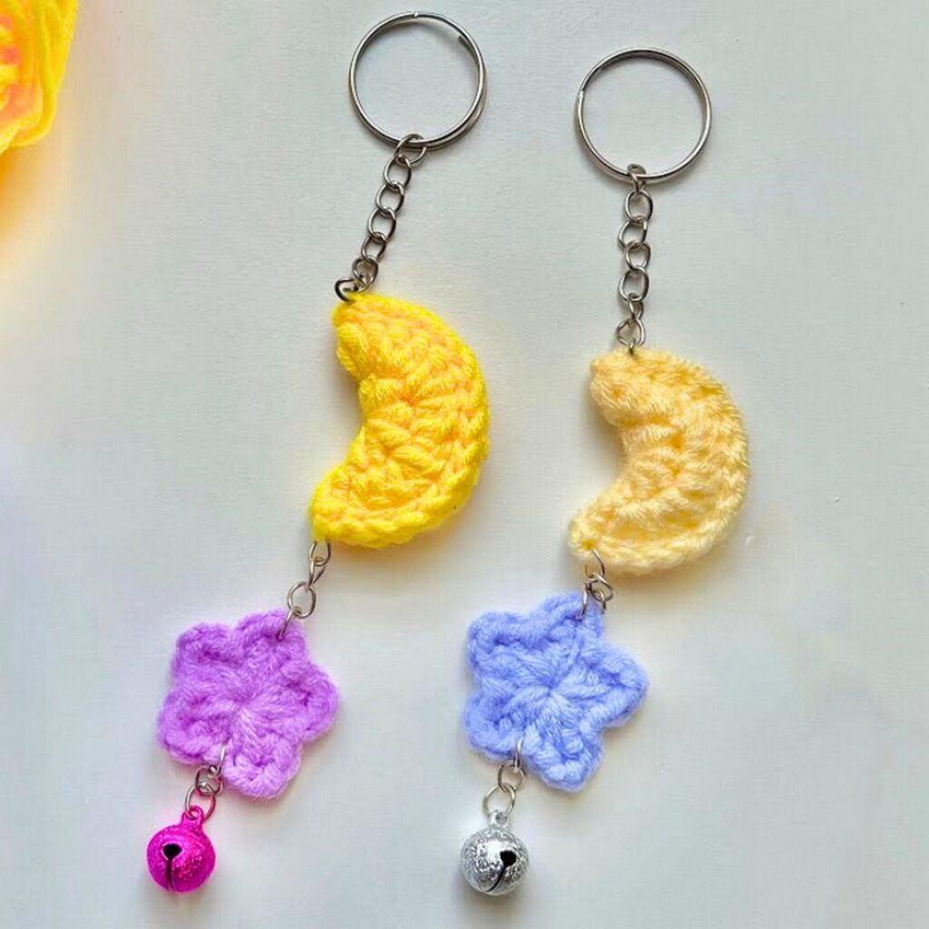 Crochet Moon and Star Keychain with Pattern Instructions