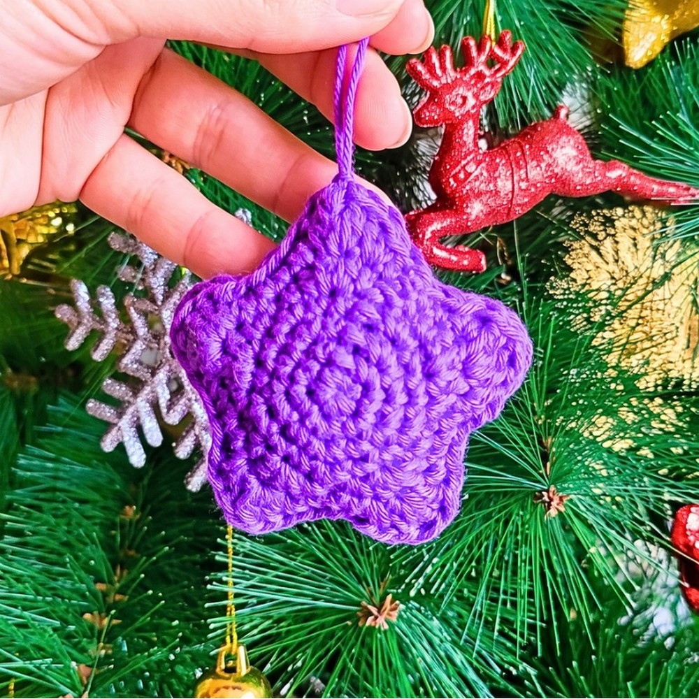 Stuffed Crochet Star Ornament with Textured Points