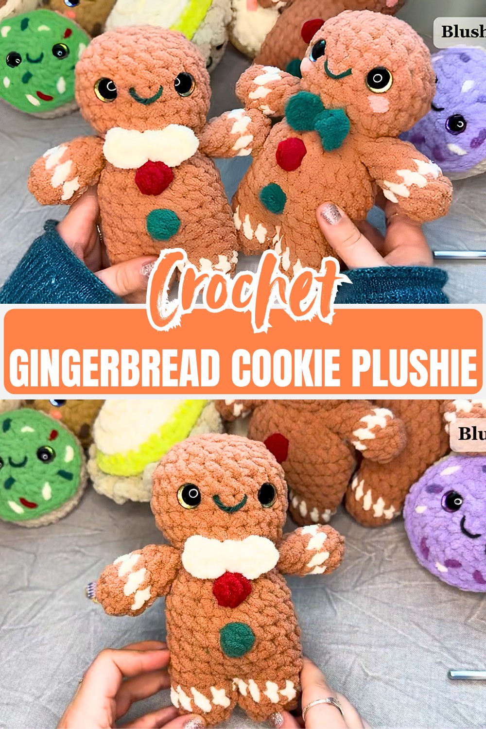 How to Crochet Gingerbread Cookie Plushie with Festive Details