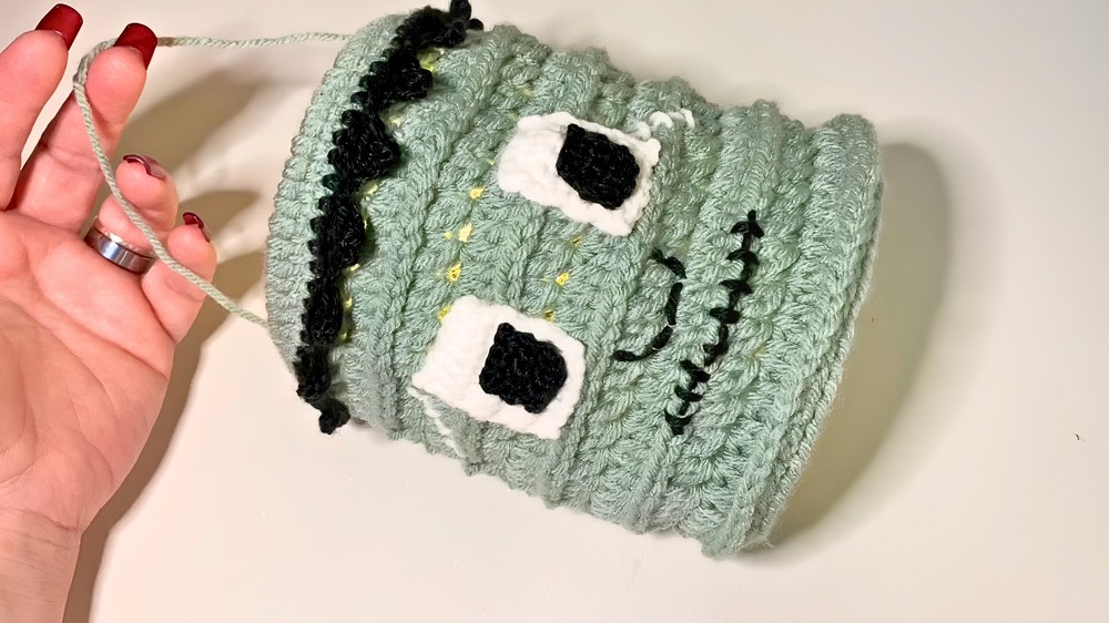 Crochet Frankenstein Halloween Lantern with Built-In Basket 