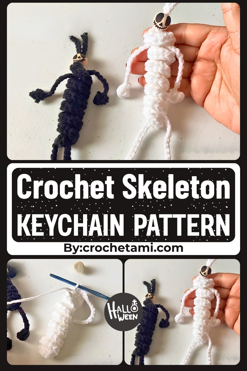 Easy Crochet Skeleton Keychain Pattern For Halloween Decor