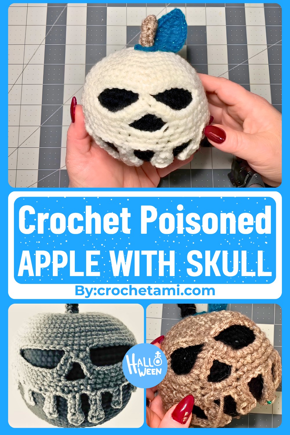 Step-by-Step Guide For Crochet Poisoned Apple with Skull Details