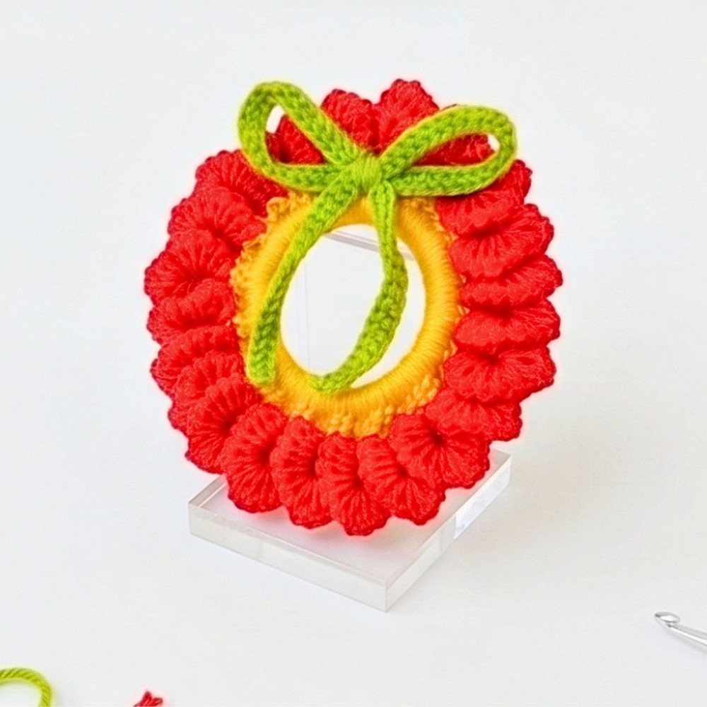 Crochet Christmas Wreath with Leaf Motif Easy Holiday Ornament