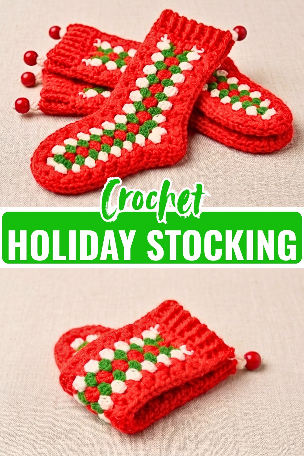 Crochet Holiday Stocking – Granny Clusters, Ribbed Cuff & Bubble Stitches