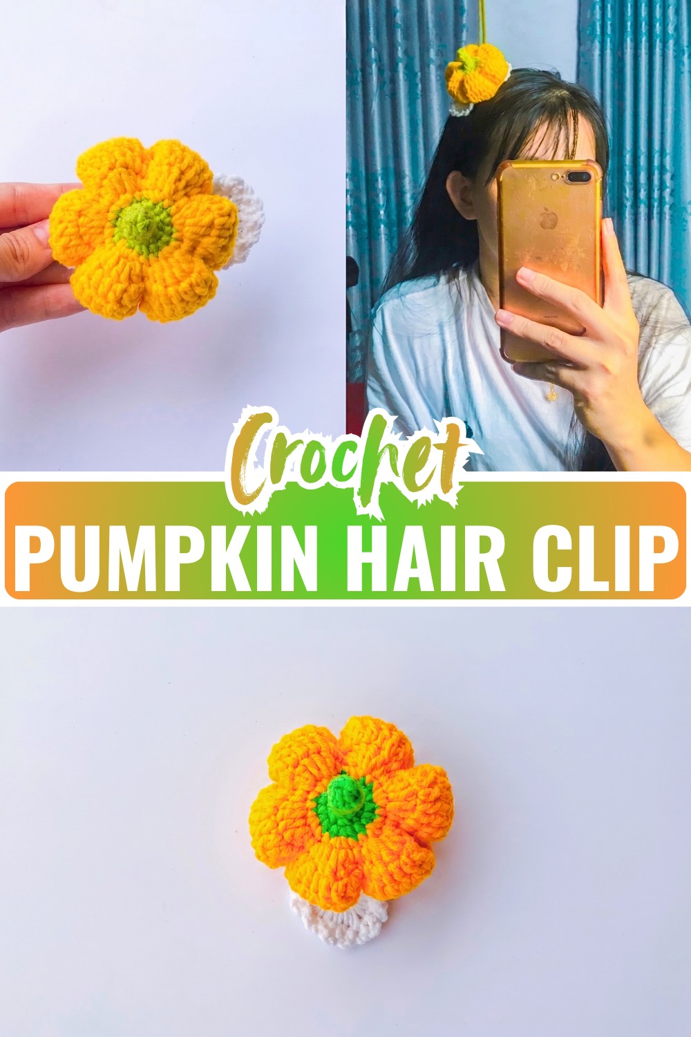 Crochet Pumpkin Hair Clip - Handmade Fall Accessory