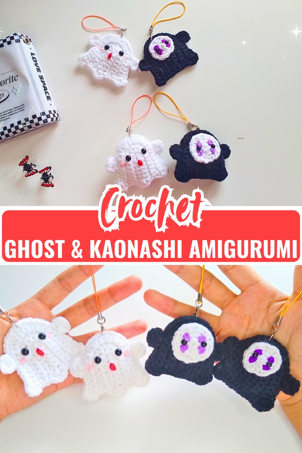 Flat & Stuffed Crochet Mini Ghost & Kaonashi Amigurumi Pattern
