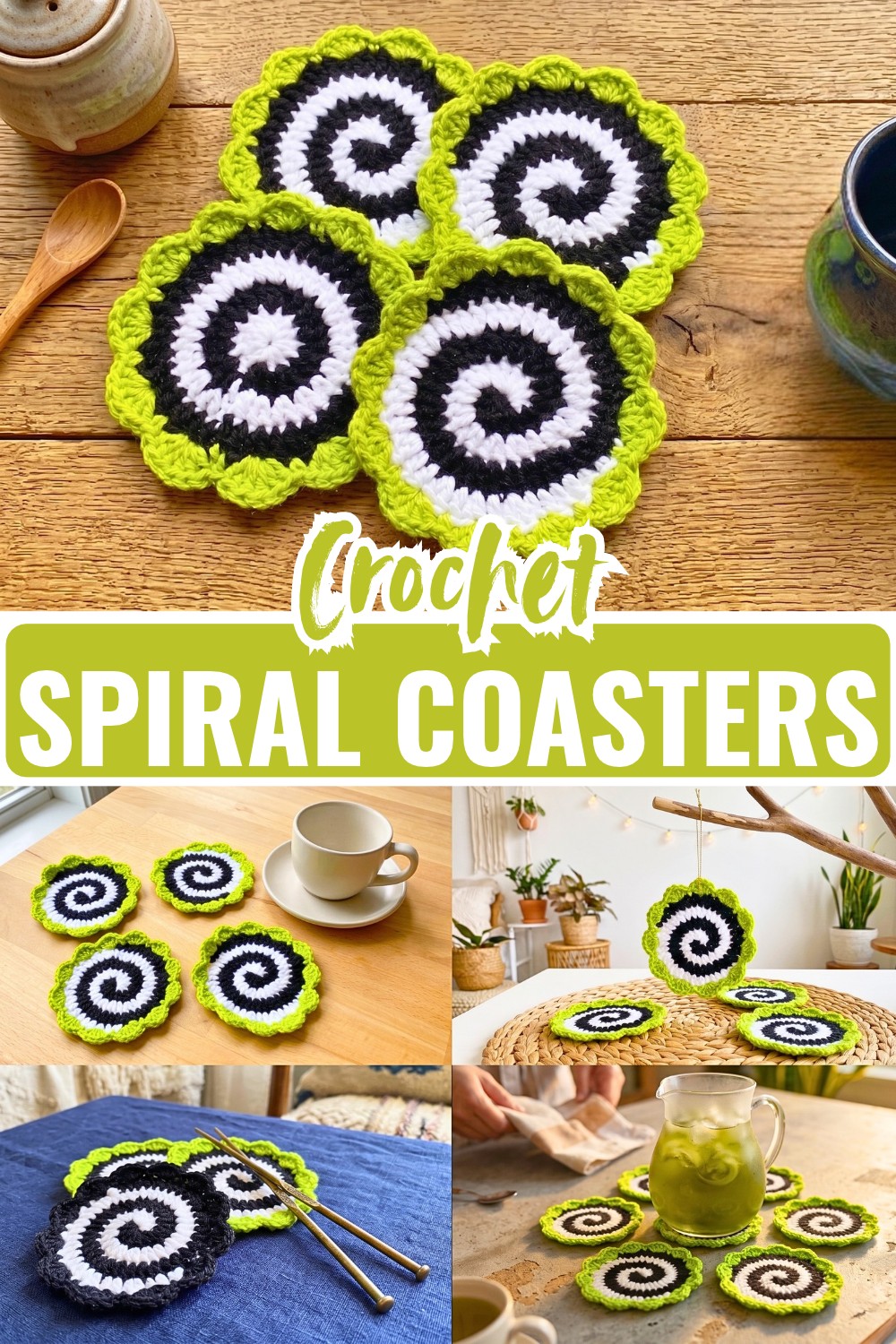 How to Crochet Halloween Spiral Coasters with Green Scalloped Edges