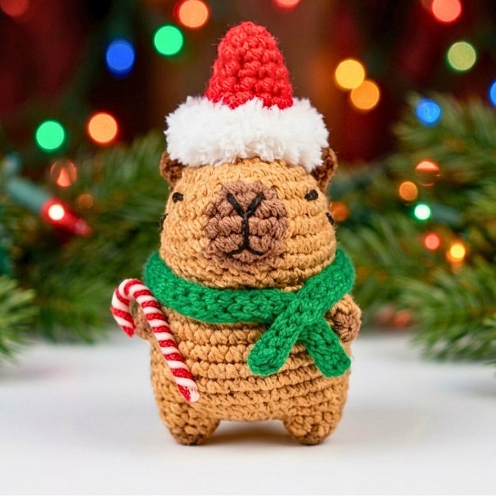 Christmas Capybara Crochet Pattern with Hat and Scarf