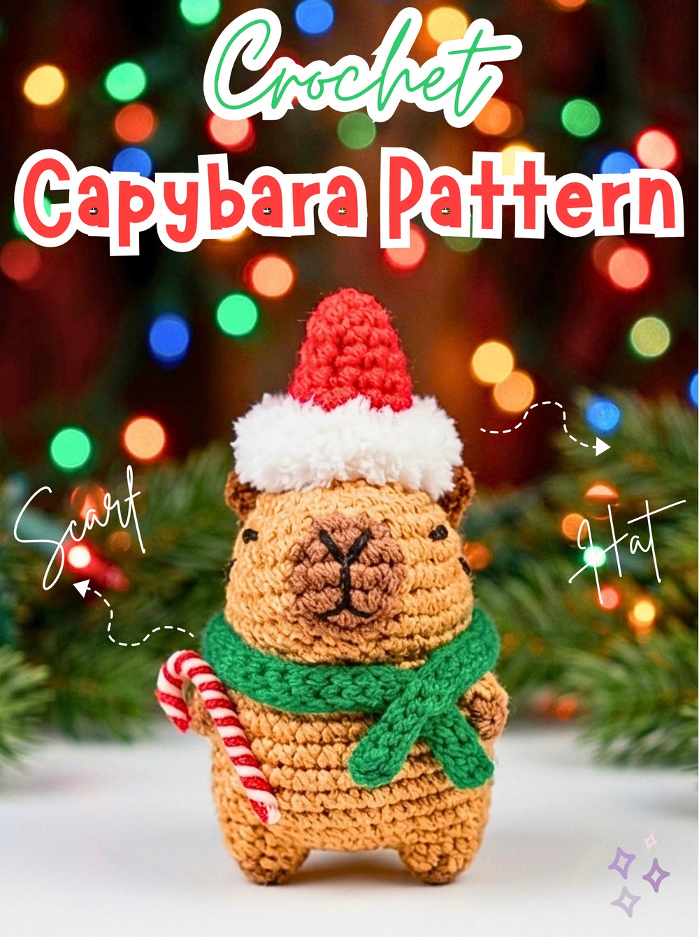 Christmas Capybara Crochet Pattern with Hat and Scarf