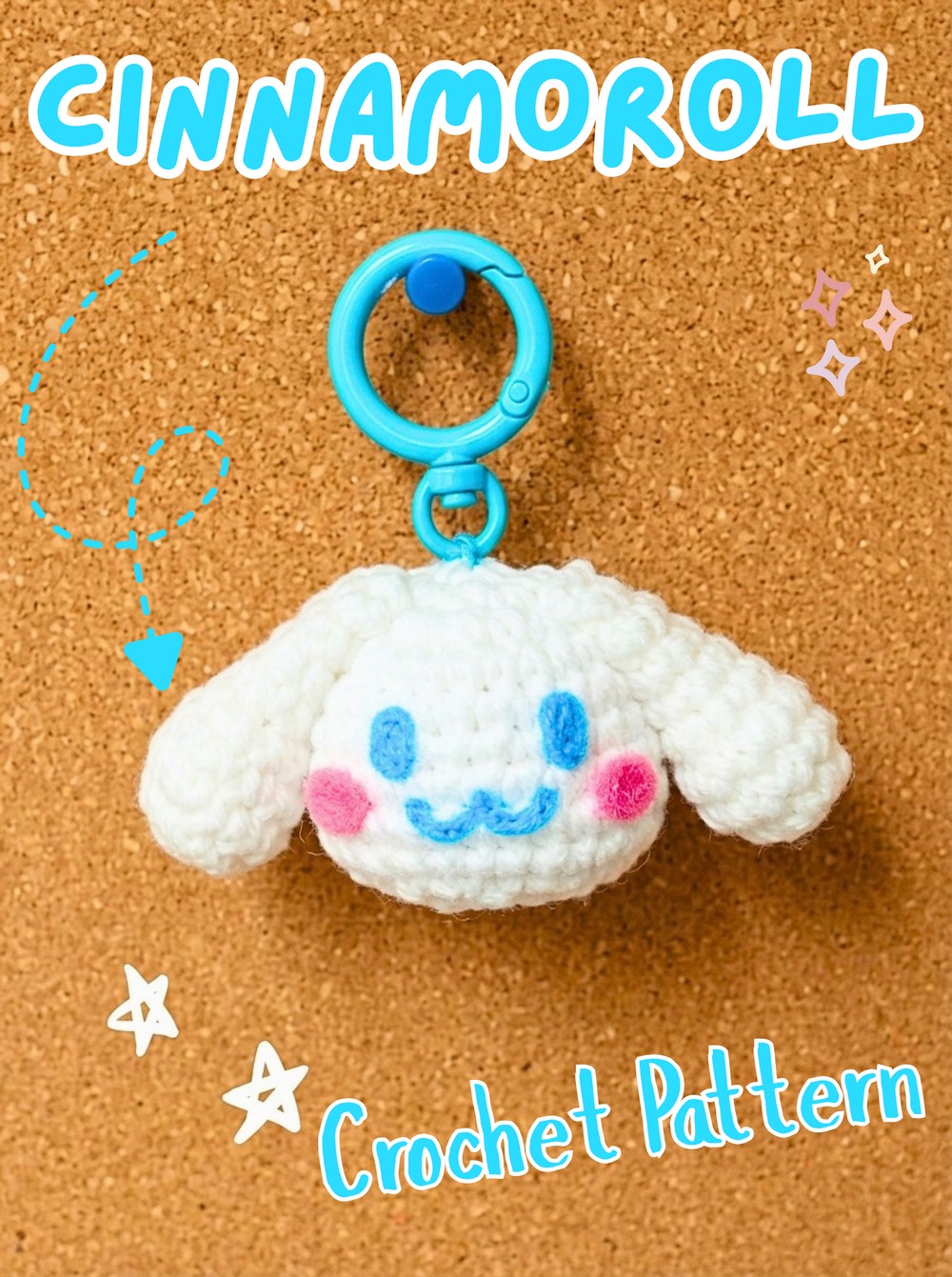 Crochet Cinnamoroll Amigurumi Keychain Pattern with Floppy Ears