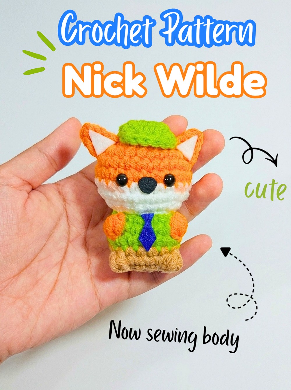 Crochet Nick Wilde Amigurumi Pattern with Green Hat