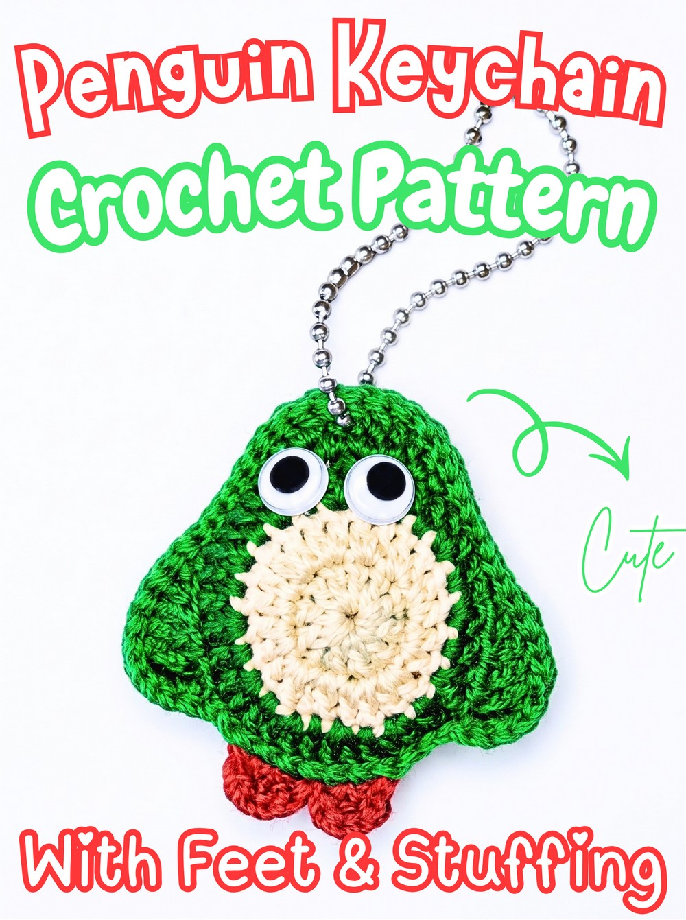 Crochet Penguin Keychain Pattern with Feet and Stuffing