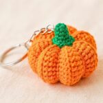 Crochet Pumpkin Keychain Pattern with Ribbed Body and Green Stem