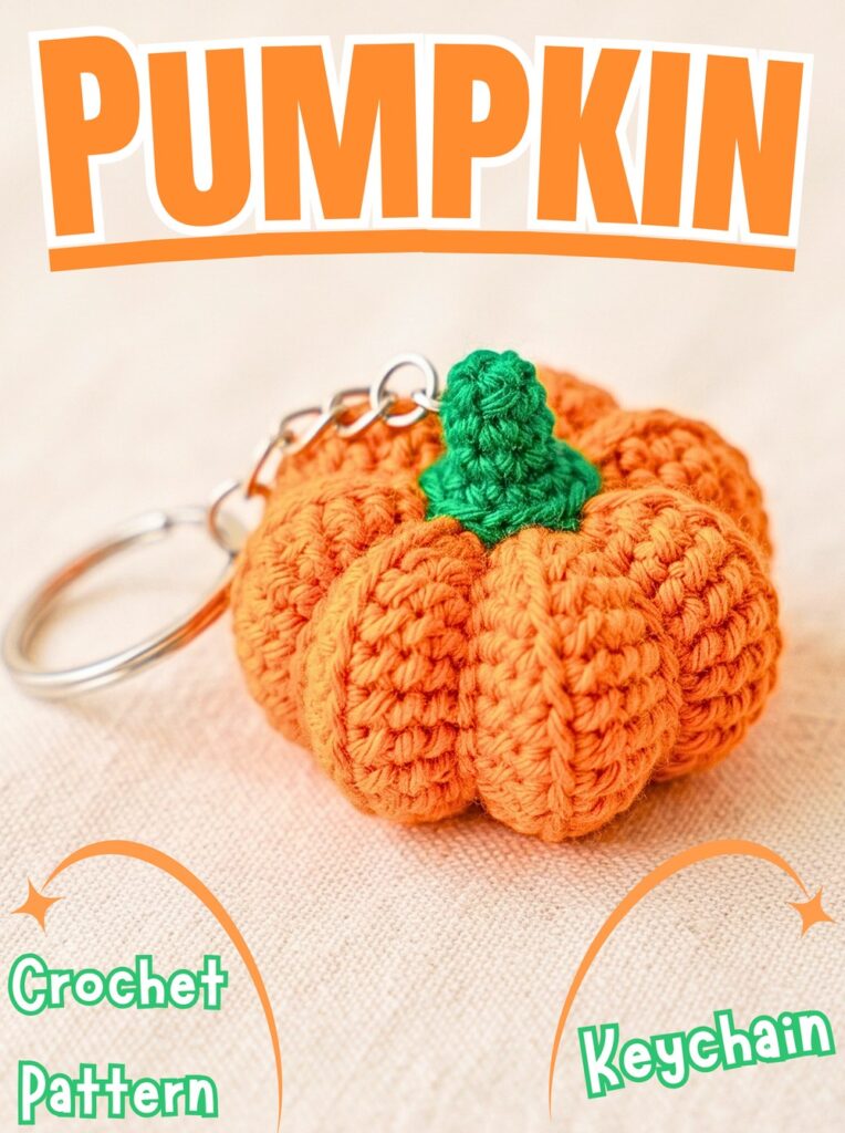 Crochet Pumpkin Keychain Pattern with Ribbed Body and Green Stem