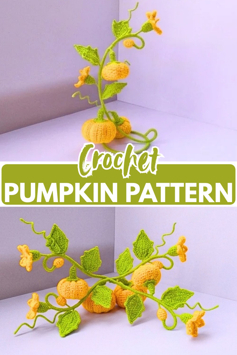 Crochet Pumpkin Pattern with Flower, Leaf and Vine - 2 Sizes