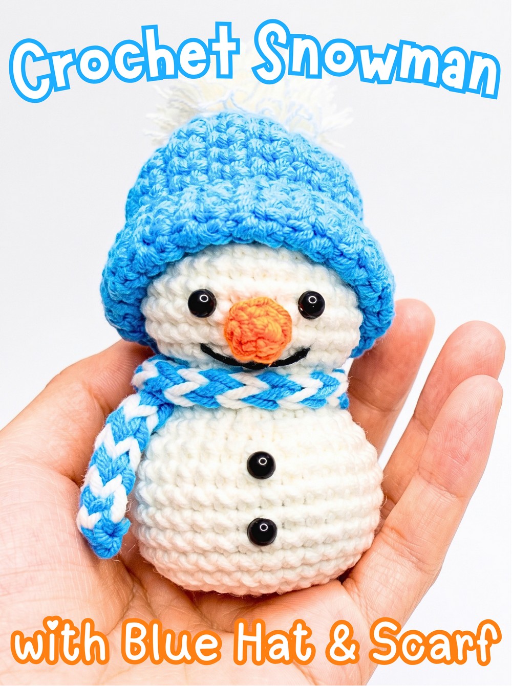 Crochet Snowman Amigurumi Pattern with Blue Hat and Scarf