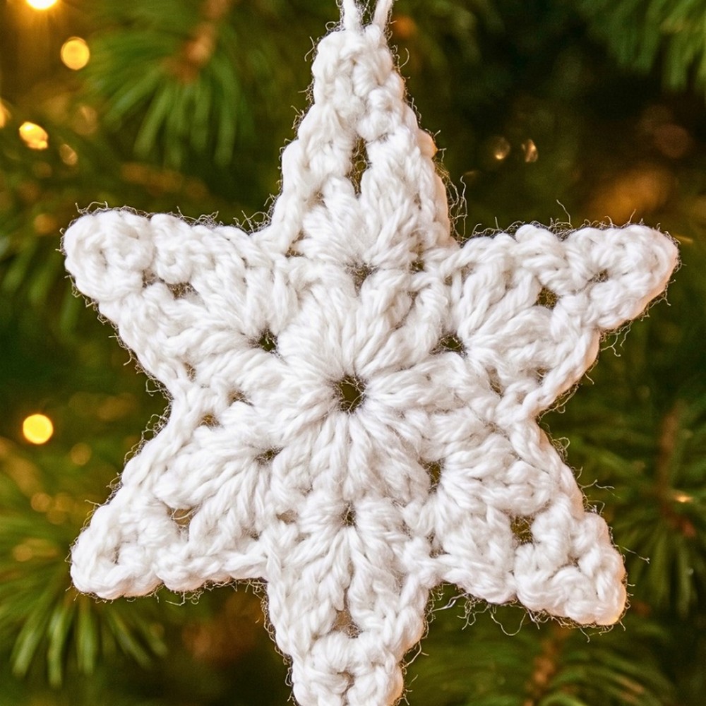 Crochet Star Snowflake Pattern with Puff Stitch Petals