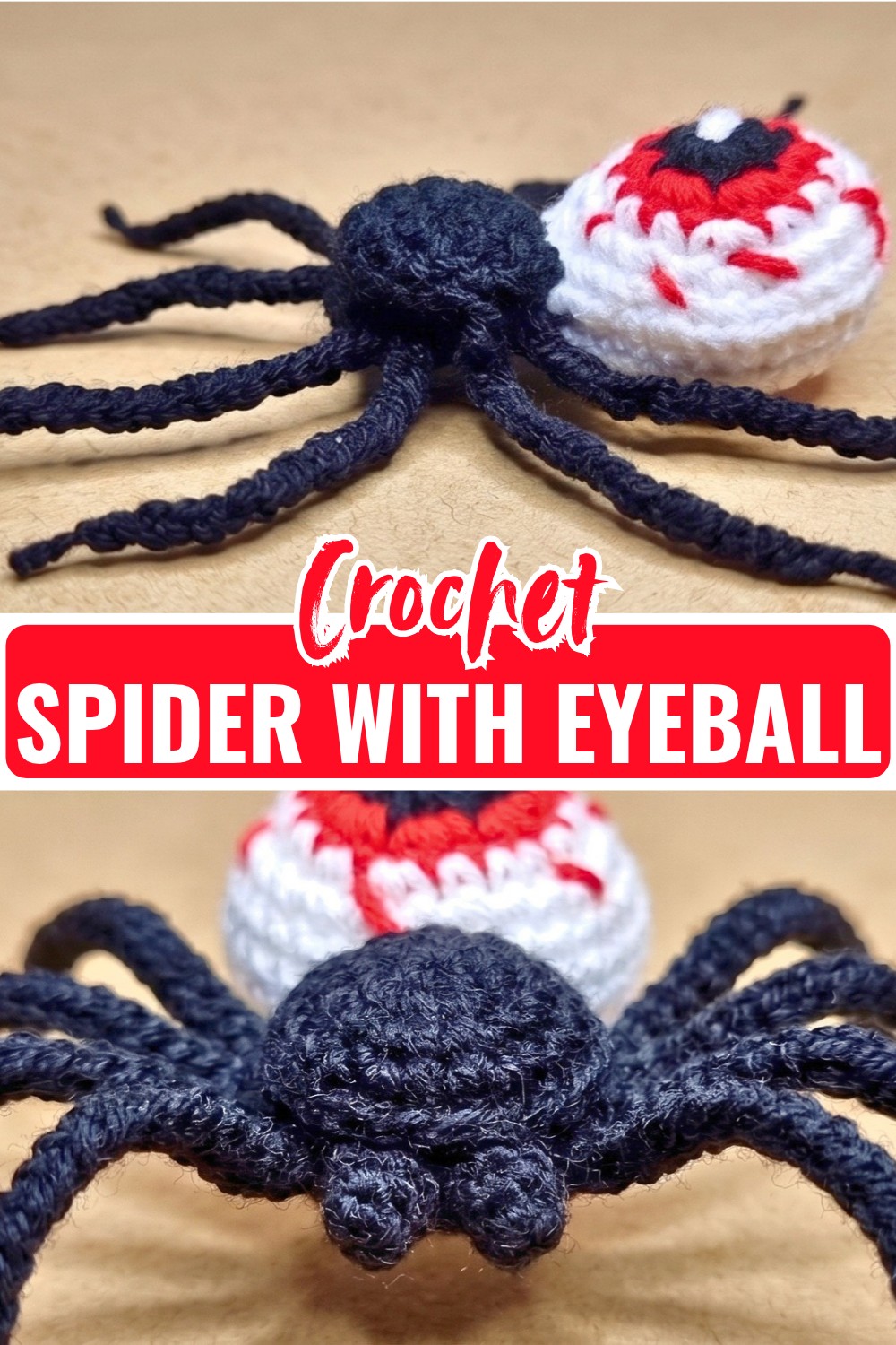 Easy Crochet Halloween Spider with Eyeball Pattern