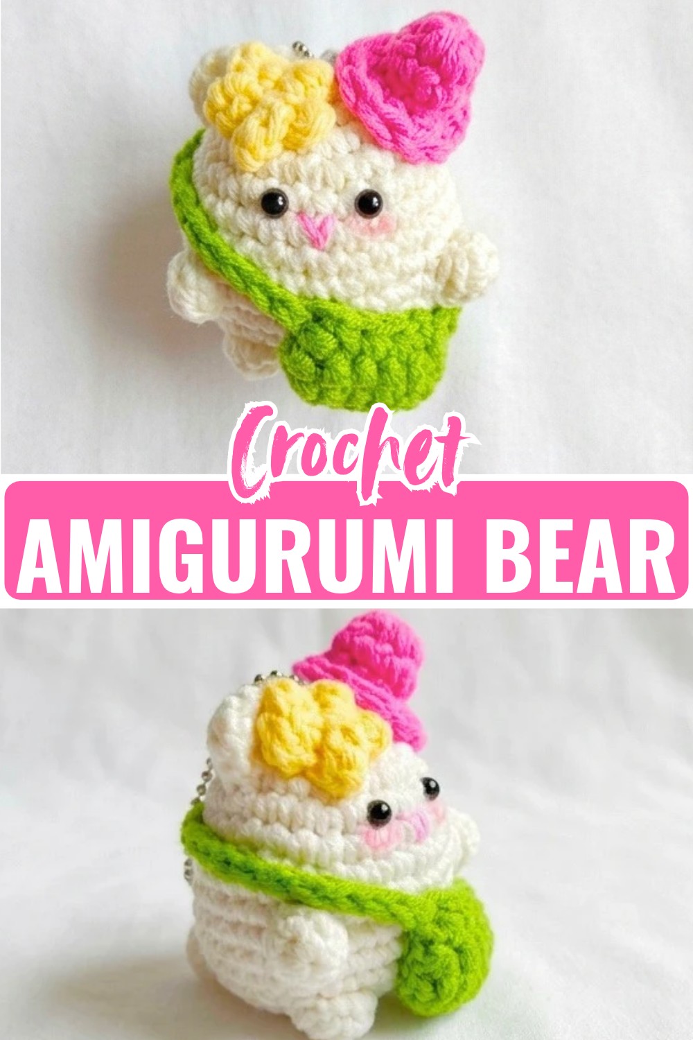 Mini Crochet Amigurumi Bear Pattern with Hat, Flower & Bagdone