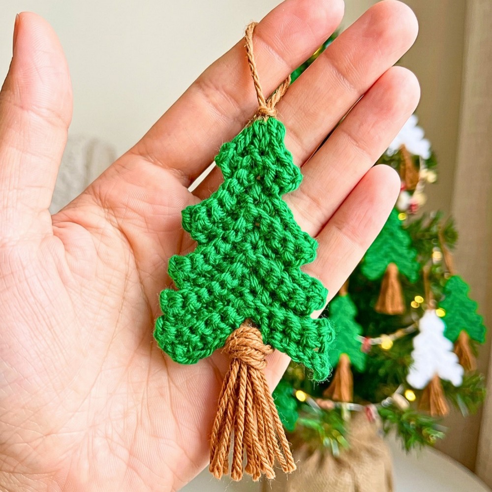 Mini Crochet Christmas Tree Ornament Pattern with Hanging Loop