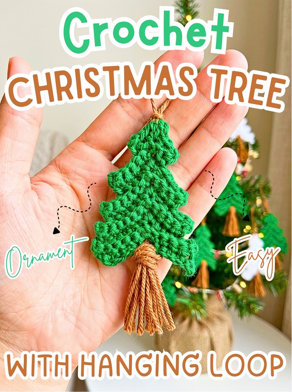Mini Crochet Christmas Tree Ornament Pattern with Hanging Loop