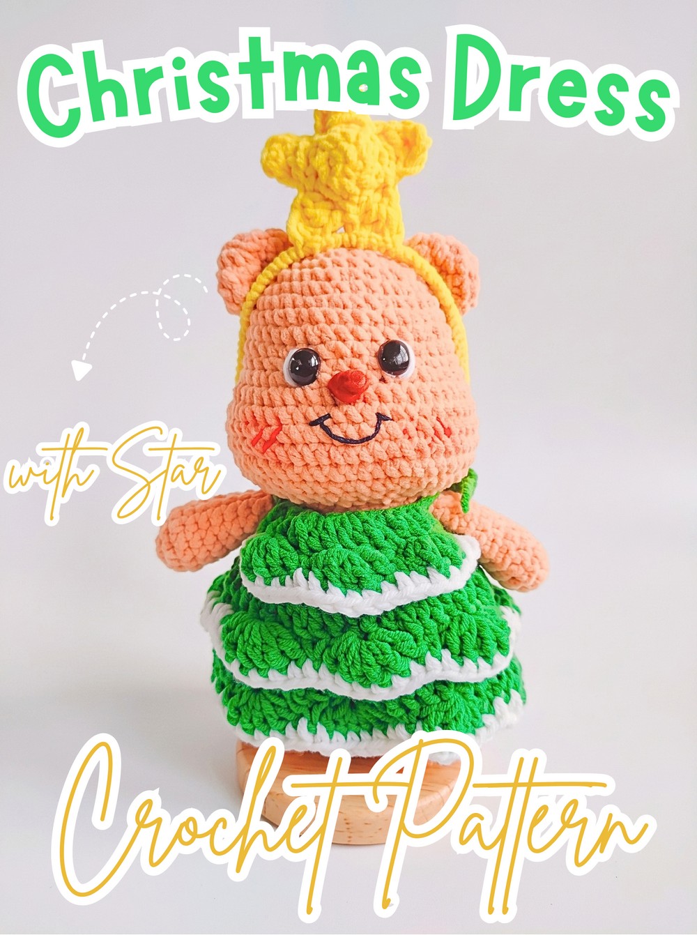 Miniature Crochet Christmas Dress Pattern with Star Headband