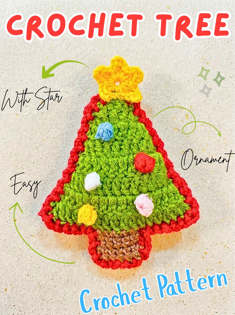 Stuffed Crochet Christmas Tree with Star & Ornaments