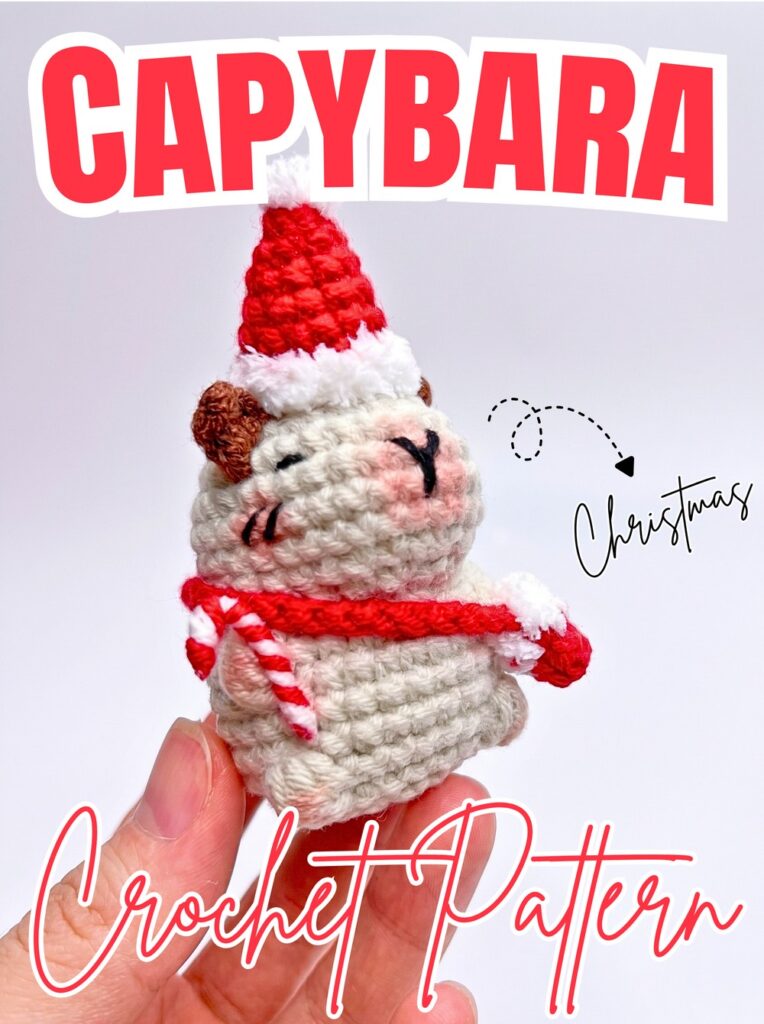 Crochet Christmas Capybara Pattern with Santa Hat and Candy Cane