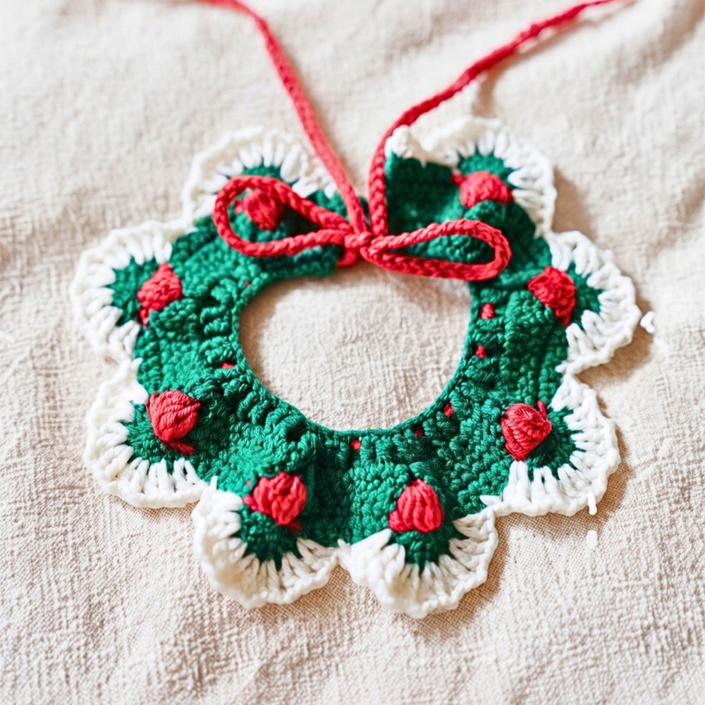 Crochet Christmas Cat Collar Pattern - Berry & Lace Design
