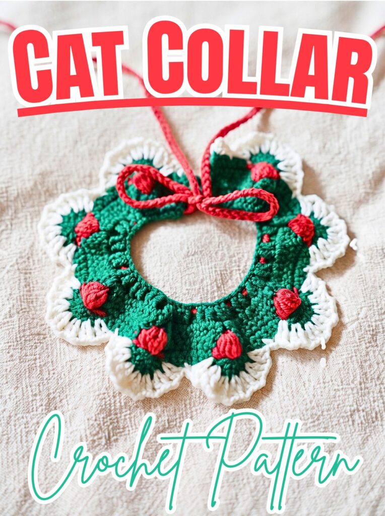 Crochet Christmas Cat Collar Pattern - Berry & Lace Design
