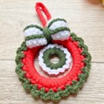 Crochet Christmas Wreath Ornament Pattern with Bow