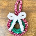 Mini Crochet Christmas Wreath Ornament with Chenille Yarn