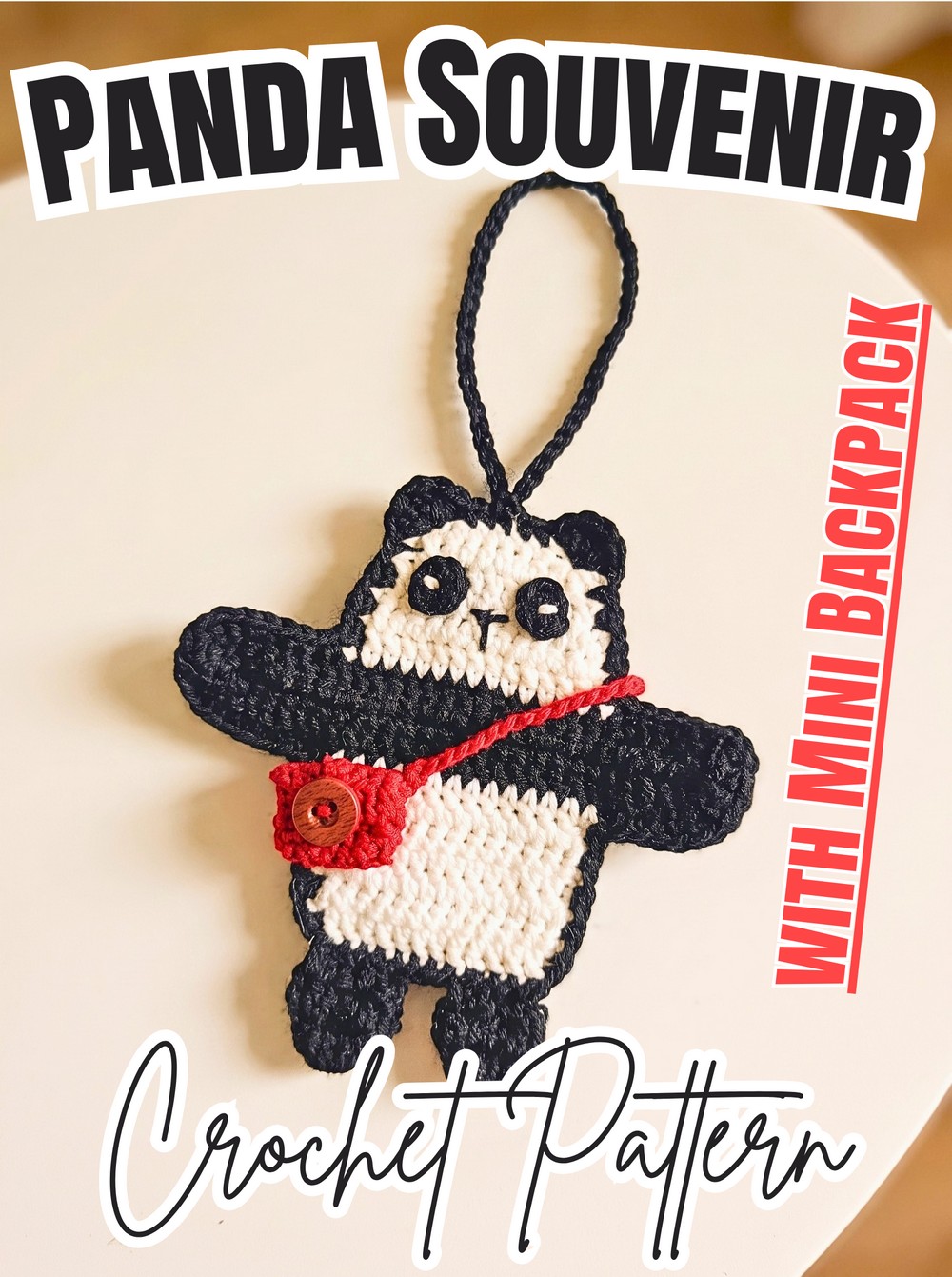 Crochet Panda Souvenir Keychain Pattern with Mini Backpack