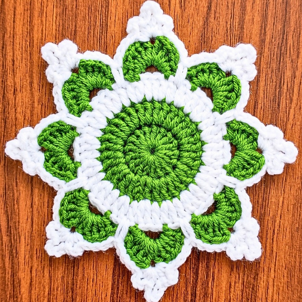 Crochet Snowflake Coaster Pattern with Picot Border