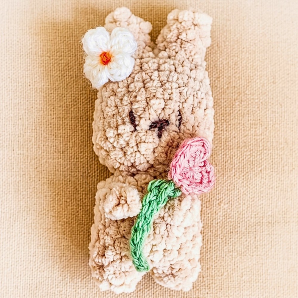 Crochet Valentine’s Bunny Amigurumi Pattern with Heart and Flower